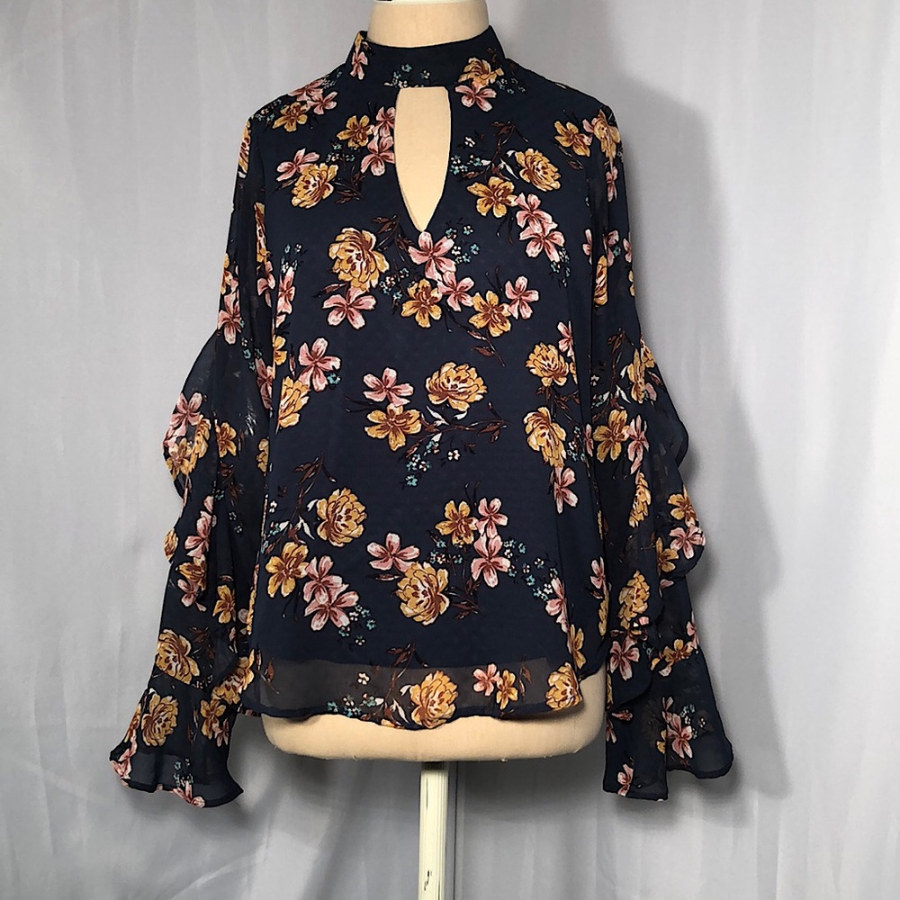 Lily White Mock Neck Long Sleeve Blouse Small